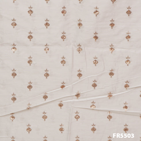 Dyeable Embroidered Zari Sequins Chanderi Fabric-FR5503